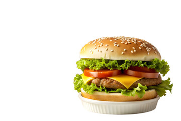 Delicious Cheeseburger with Fresh Vegetables on White Background for Food Photography and Restaurant Menus