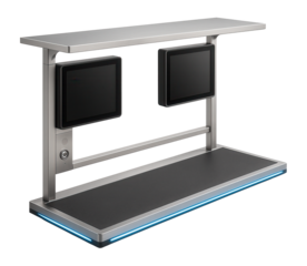 Tram platform with digital timetable screens and emergency intercom