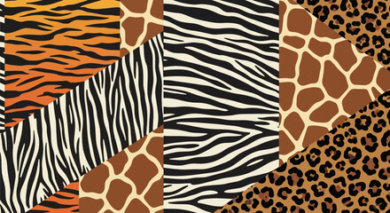 Pattern Vector Illustration with Tiger Zebra Giraffe and Leopard Animal Prints in Natural Color Palette