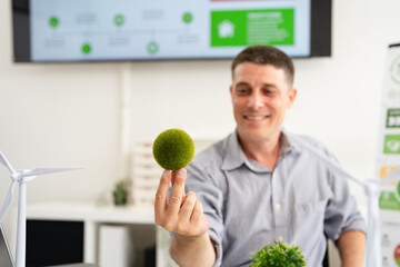 People in Modern corporate work on renewable energy to representing ESG Enviromental, Social,...