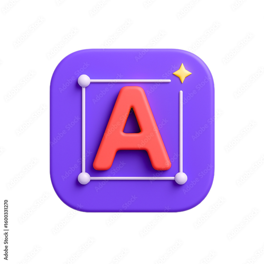 Poster 3d red letter a inside purple square with selection box isolated on transparent background