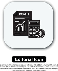 Financial growth analysis icon with profit report, calculator, and dollar coin illustration.
