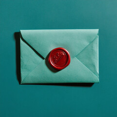 Envelope with Red Wax Seal on Teal Background