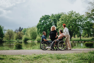 A cheerful gathering of diverse individuals, highlighting companionship, inclusion, and enjoying...