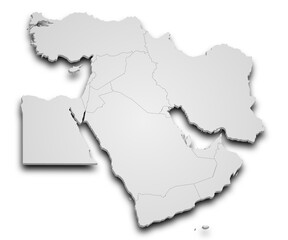 The Middle East. 3d Map of Middle East countries with color. Southwest Asia, ME, Middle East