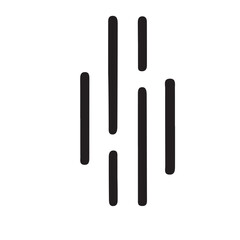 Minimalist black rain drops icon, vertical lines representing rainfall, clean abstract design for weather, calm, fresh, simple vector for creative projects.