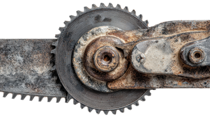Close-up of electric saw blade locking mechanism background isolated on a Transparent background, PNG file.