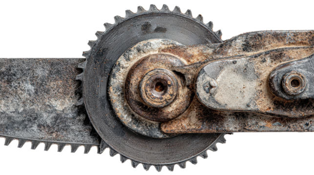 Close-up of electric saw blade locking mechanism background isolated on a Transparent background, PNG file.