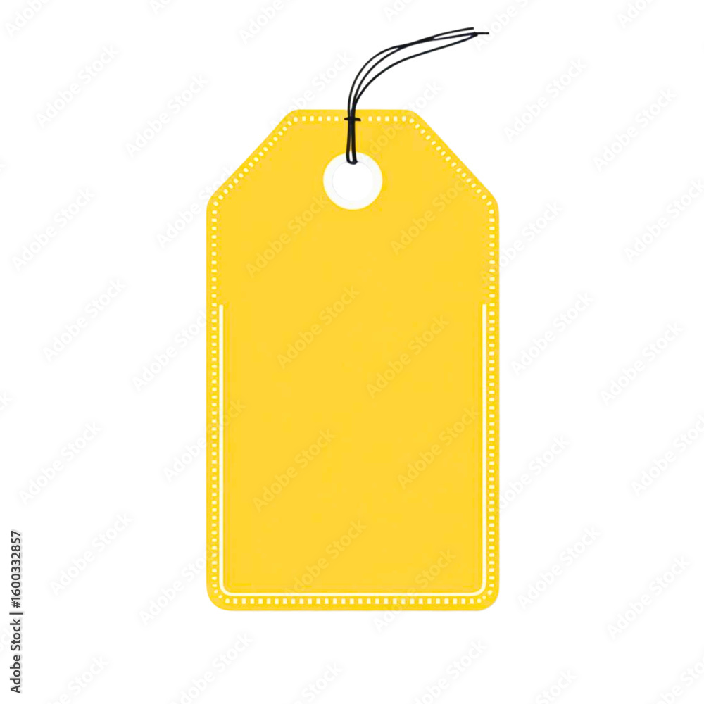 Poster bright yellow blank tag with white border and string for price or information