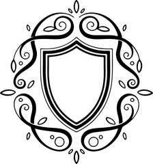 Naklejka premium Elegant Floral Emblem with Shield and Leaf Motif – Decorative Vector Design