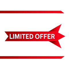 Red arrow shaped banner with white text announcing limited offer