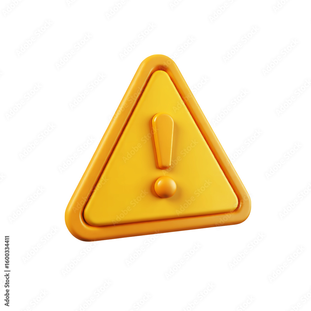 Poster a yellow triangular warning sign with an exclamation point on transparent background