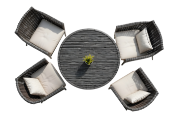 High-Resolution Rattan Furniture Set – Top View Transparent PNG for Design Use.