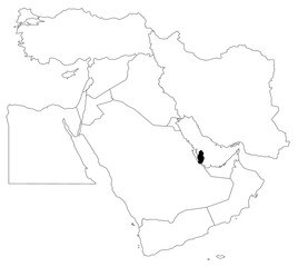 Map of Qatar country in Middle East on white background. single country map highlighted by black colour on Middle East map. ME