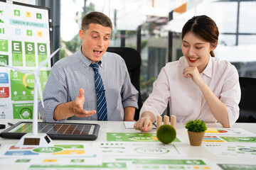 Businessman talks ESG environmental social governance policy for modish business.