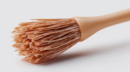 Close-up of a handcrafted brush showcasing unique bristle details. white background