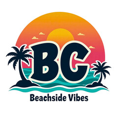 Retro sunset beach scene with palm trees and bc initials beachside vibes