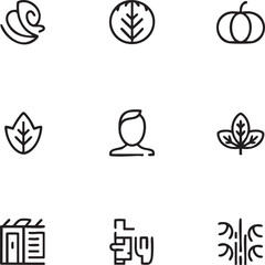 Fototapeta premium Nature and wellness vector icon set minimalist line style snail,leaf,pumpkin,spa person,greenhouse,cactus,water steam,plant icon set