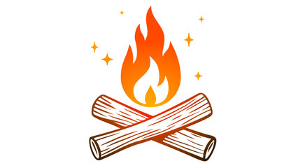 Fire, flame, bonfire. Flame fire icon, abstract style on white background. Flat burn fire symbol, bonfire sign, flame campfire emoji. Camping fireball minimal graphic style. Vector Illustration