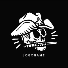 Skull with black background. Sword. Halloween. Brand logo