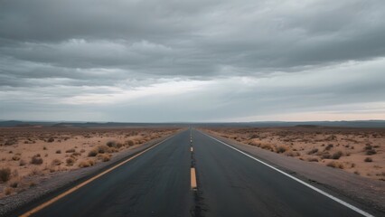 Naklejka premium Desert Highway Under Overcast Sky