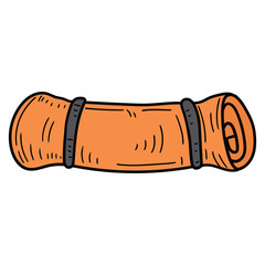 Hand drawn cartoon yellow travel sleeping bag on white background.