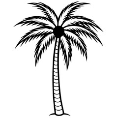 Obraz premium Vector art of a stylized black silhouette of a single palm tree with its fronds spread