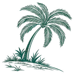 Vector art of a stylized green illustration of a solitary palm tree with lush fronds