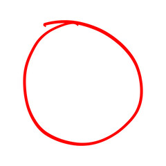 Hand drawn Red marker circle isolated on a transparent background. Thin brushstroke round shape. 