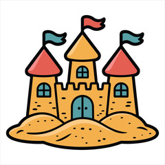Cartoon Sandcastle with Red and Blue Flags Vector