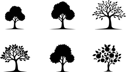tree silhouettes, black tree vector, 