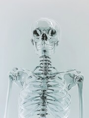 wide angle shot of a glossy glass skeleton xray with white background -