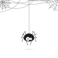 Vector halloween illustration with funny spider and web isolated on white background.