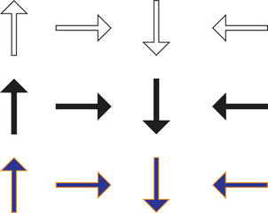 Arrow Icon Vector Set with Play Pause Next Buttons – Web Design Symbols, Various Arrow Head Shapes, UI Navigation Icons, Illustration Graphic