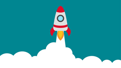 launching rocket in space illustration vector isolated on blue background