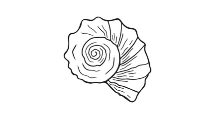 Spiral seashell doodle icon. Hand drawn coastal line art swirl element. Minimal coastal print design in black color.