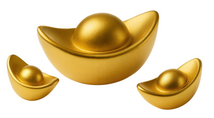 Free shining Chinese gold ingots rest against a transparent background