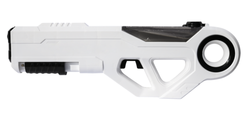 White plastic water gun toy isolated on a transparent background. Full depth of field. PNG.