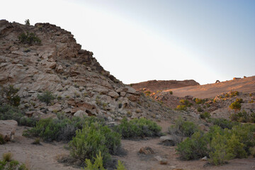 Delicate Arch in Arches National Park,usa seen from afar. the arch is the most widely recognized landmark in Arches NP.