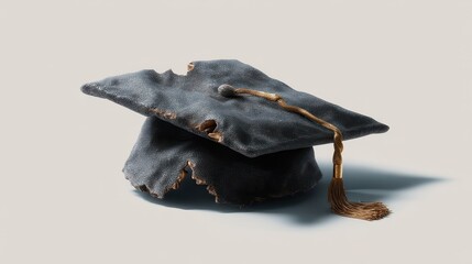 Broken graduation cap symbolizing educational debt and financial challenges