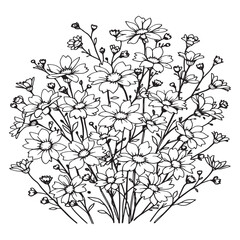 Blue flower line art simple sketch artistic style