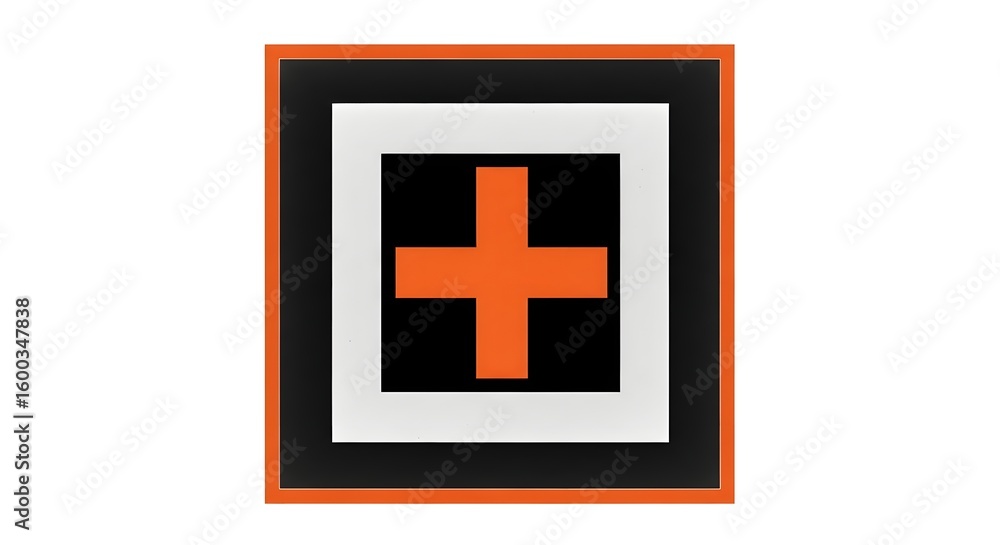 Aufkleber square framed image featuring nested squares with an orange plus sign in the center on white