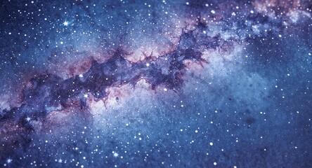Obraz premium Watercolor painting of a vibrant milky way galaxy with stars and cosmic dust in shades of blue and purple