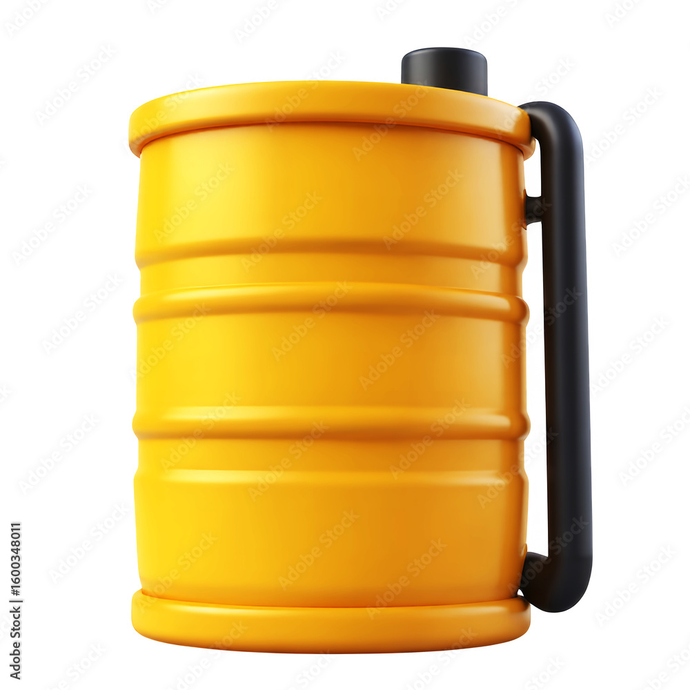 Poster a yellow barrel with black handle and top in a studio shot on transparent background