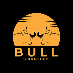 Bull line art with Moon logo design vector template