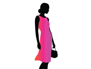 Fototapeta premium Stylish Female Silhouette in Pink Gradient Dress