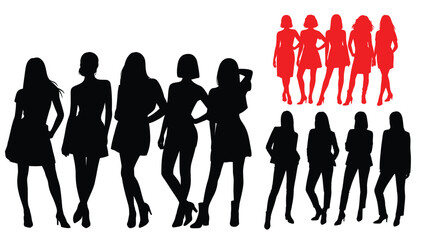 Female Silhouettes in Dresses Posing in Different Styles