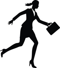 business woman with briefcase running silhouette vector