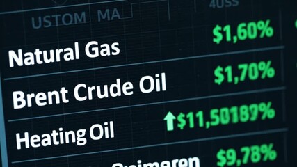oil price board, Closeup of digital display showing real time crude oil and energy commodity prices highlighting financial market trading and global economic indicators - Powered by Adobe