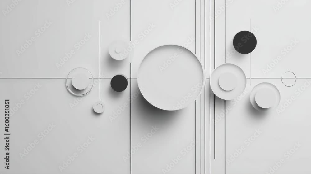 Poster minimalist geometric design featuring circular shapes and lines in a contemporary style